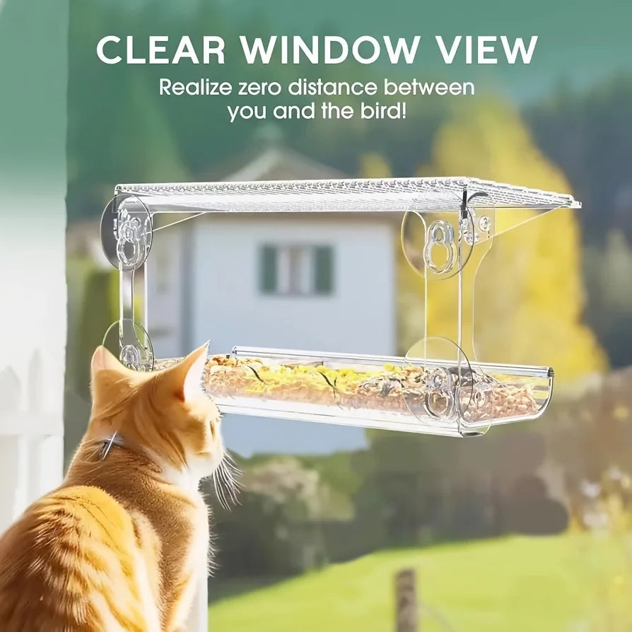 Indestructible Window Bird Feeder With Removable Seed Tray Suction Cups