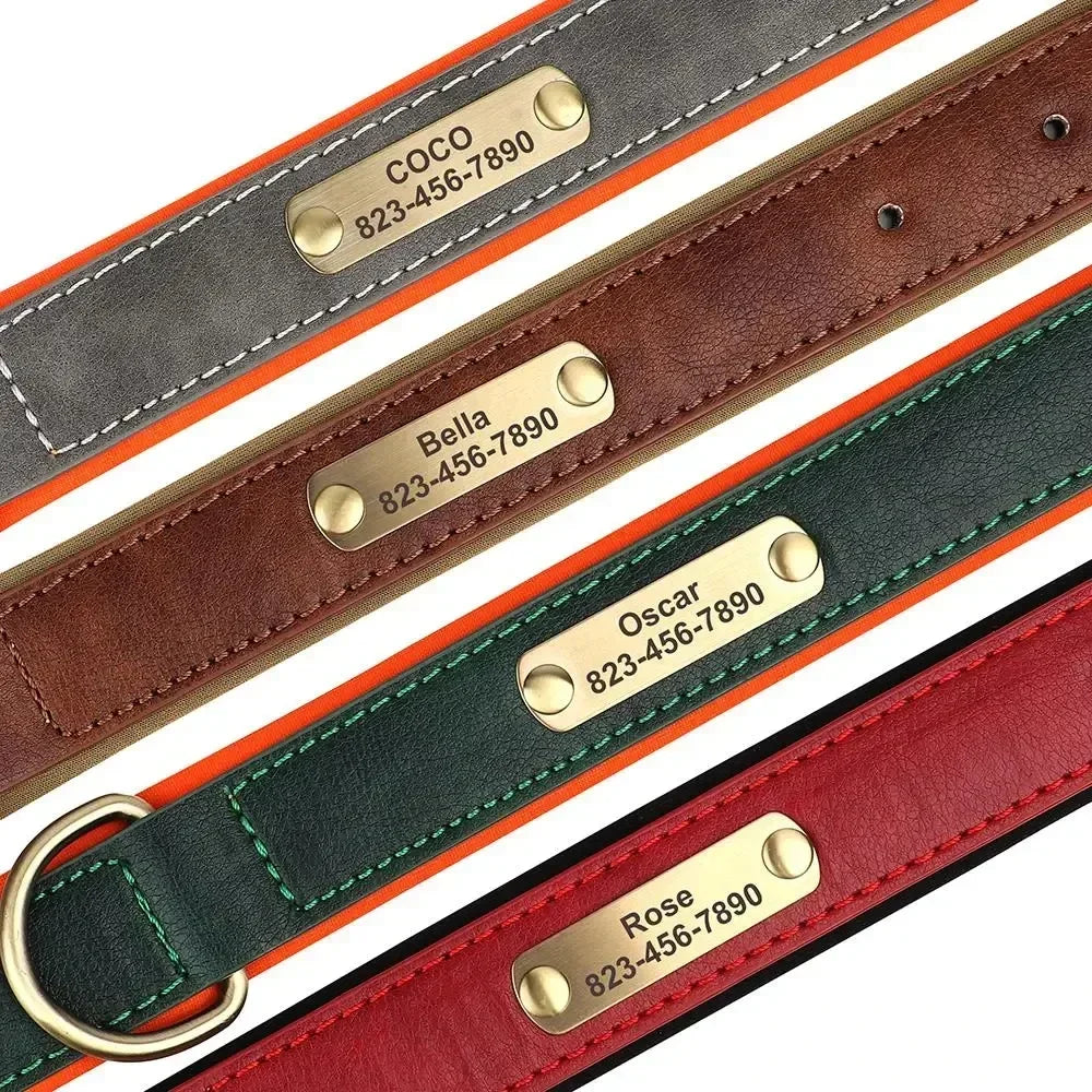 COOYOMOO Personalized Leather ID Nameplate Dog Collar Padded Comfort Engraving