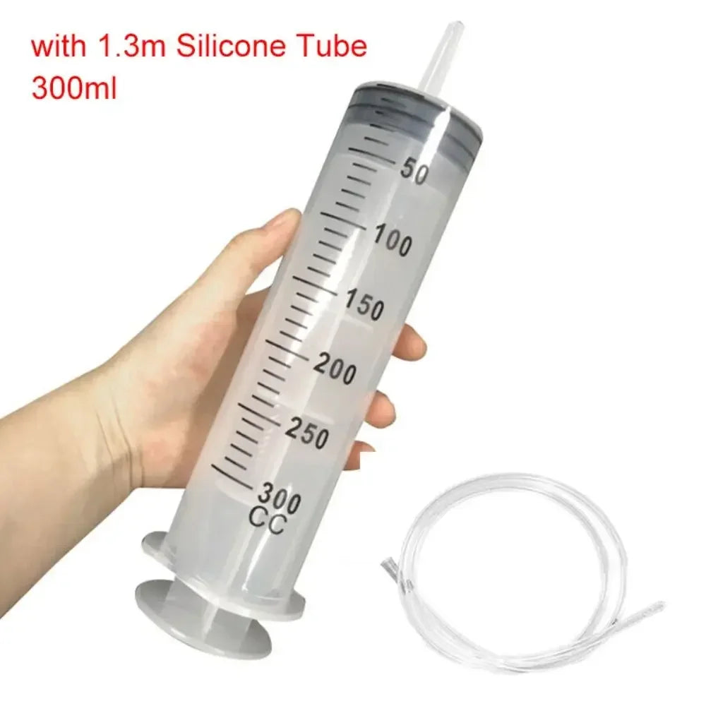 1pc 150ml-500ml Large Capacity Syringe Syringes Reusable Pump Measuring 1.3m Tube Feeding Ink Big Syringe Hydroponics Nutrient