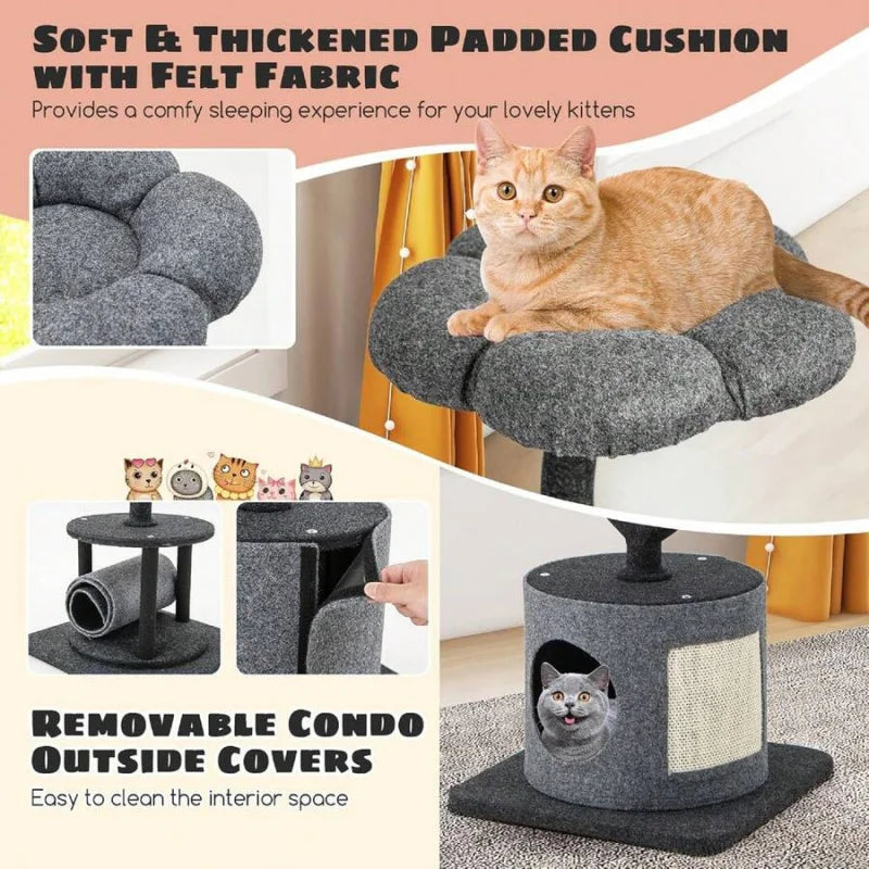 Indoor Cat Tree With Curved Metal Frame And Sisal Board