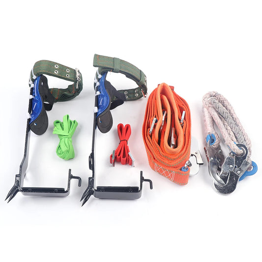 Tree Climbing Spikes 100kg Load Capacity w/2m Seat Belt, 2.05m Rope Tree Climbing Gear 10.5X5CM Pedal with Gloves