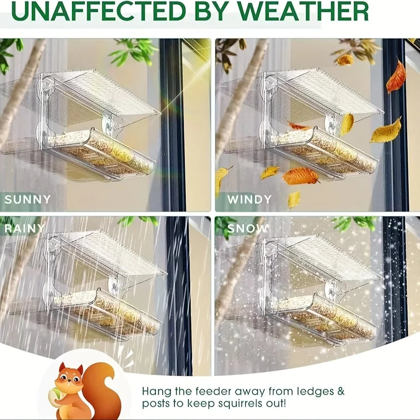 Indestructible Window Bird Feeder With Removable Seed Tray Suction Cups