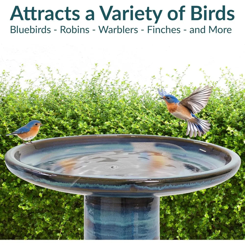 21 H Ceramic Bird Bath for Outside, Hand-Painted Outdoor Bird Bath Bowl, UV/Frost-Resistant Finish, Galaxy Blue