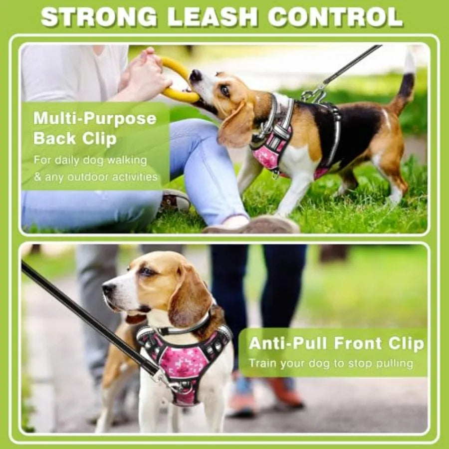 Dog Harness No Pull, Pet Harnesses with Dog Collar, Adjustable Reflective Oxford Outdoor Vest, Front/Back Leash Clips for,,, Ex