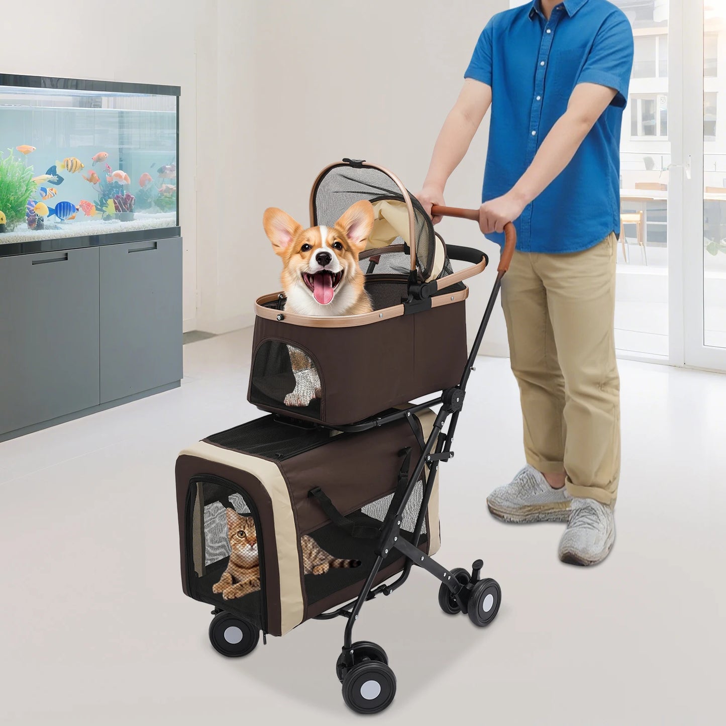 3-In-1 Foldable Pet Stroller With Dual Carriers 77lbs