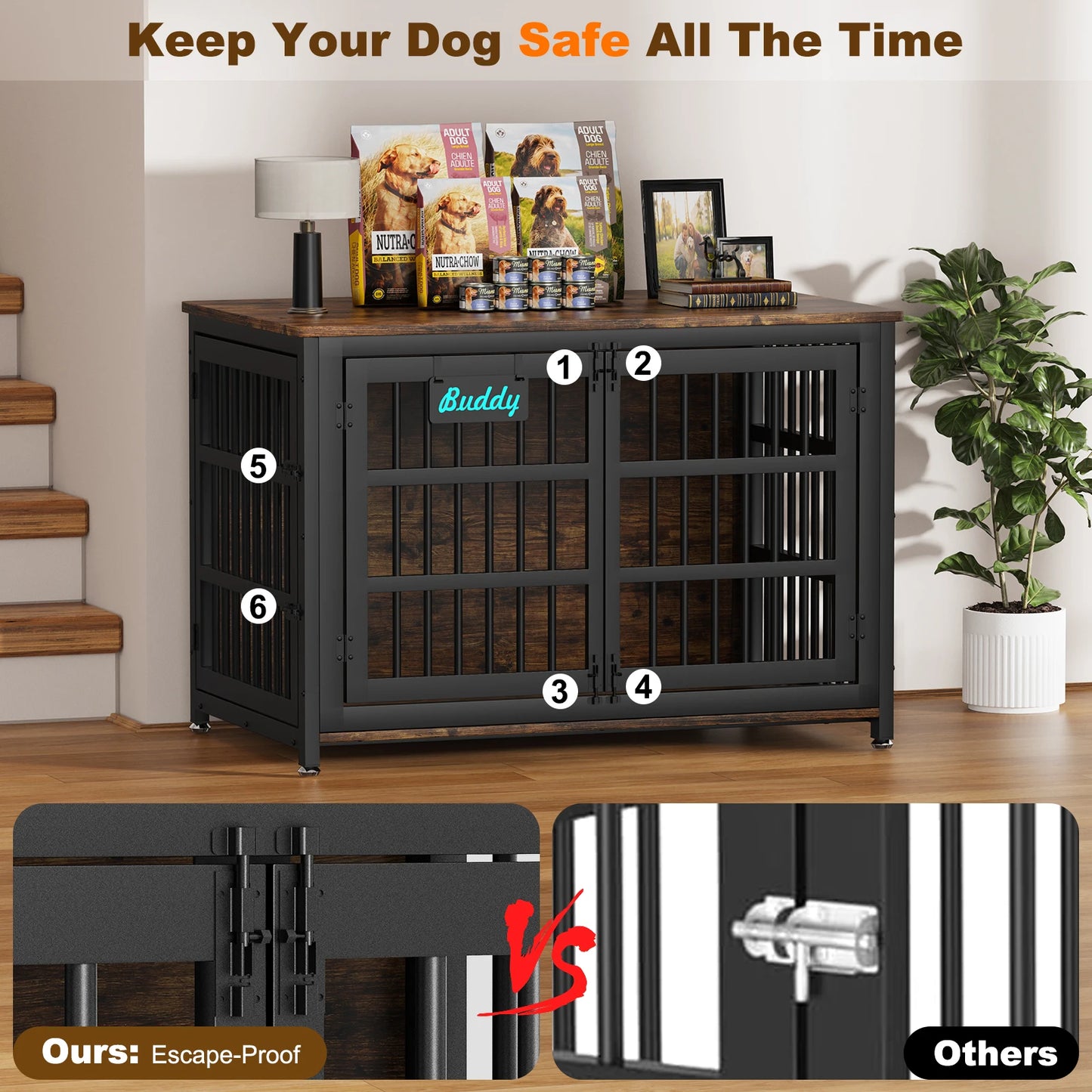 Heavy Duty Dog Crate Furniture With Casters For Large Dogs