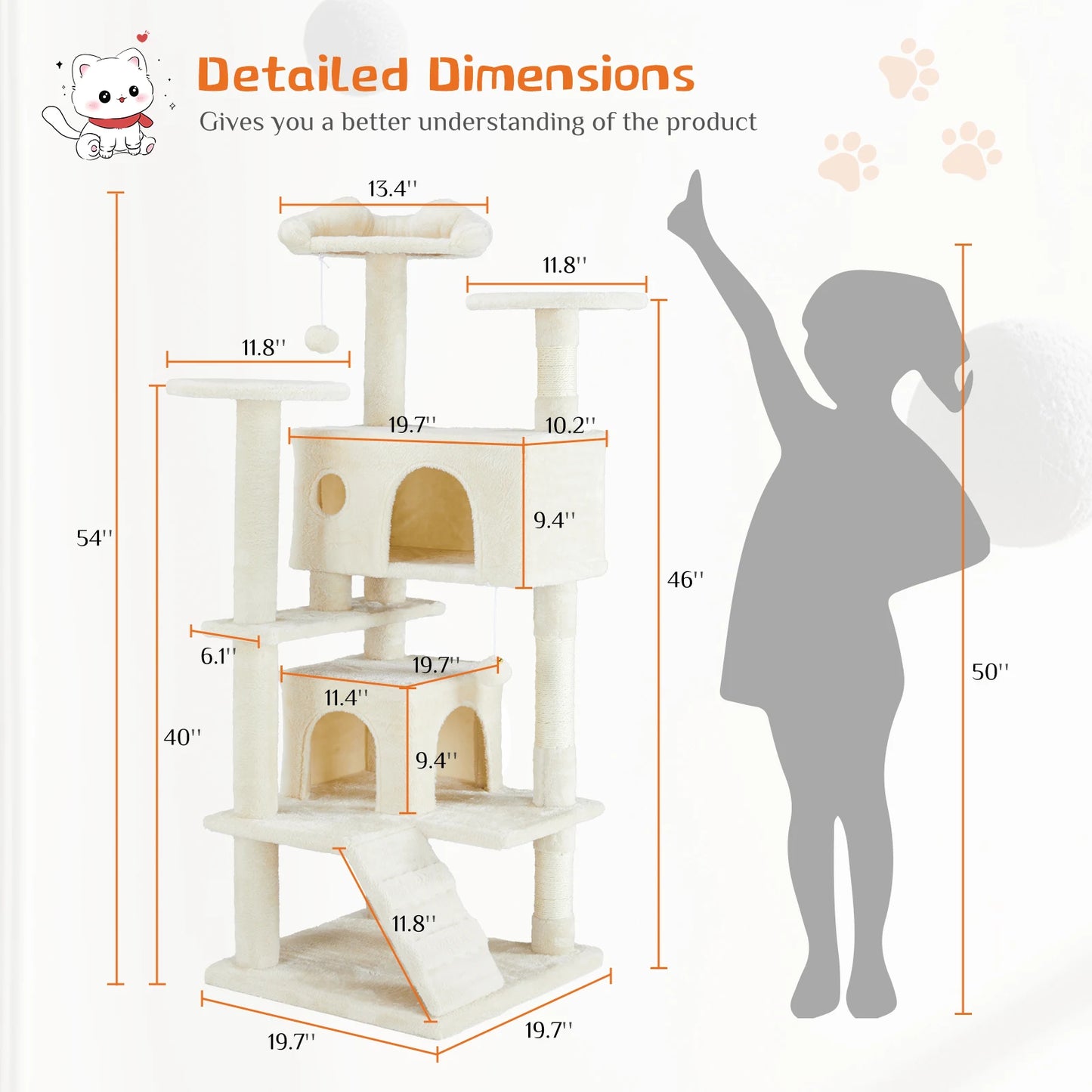 JHK Multi-Level Cat Tree Tower With Indoor Sisal Scratching Post