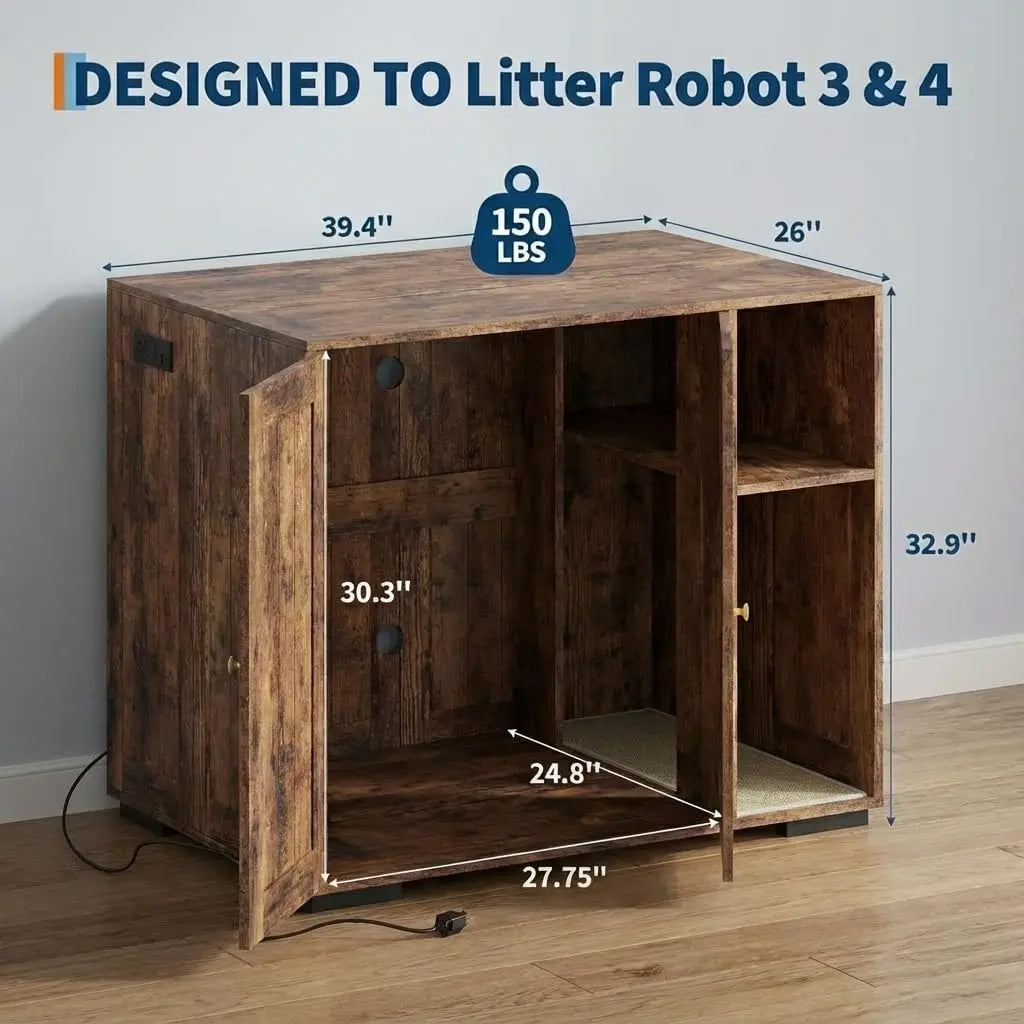 HiMISSCN Cat Litter Box Enclosure Cabinet With Built In Outlet