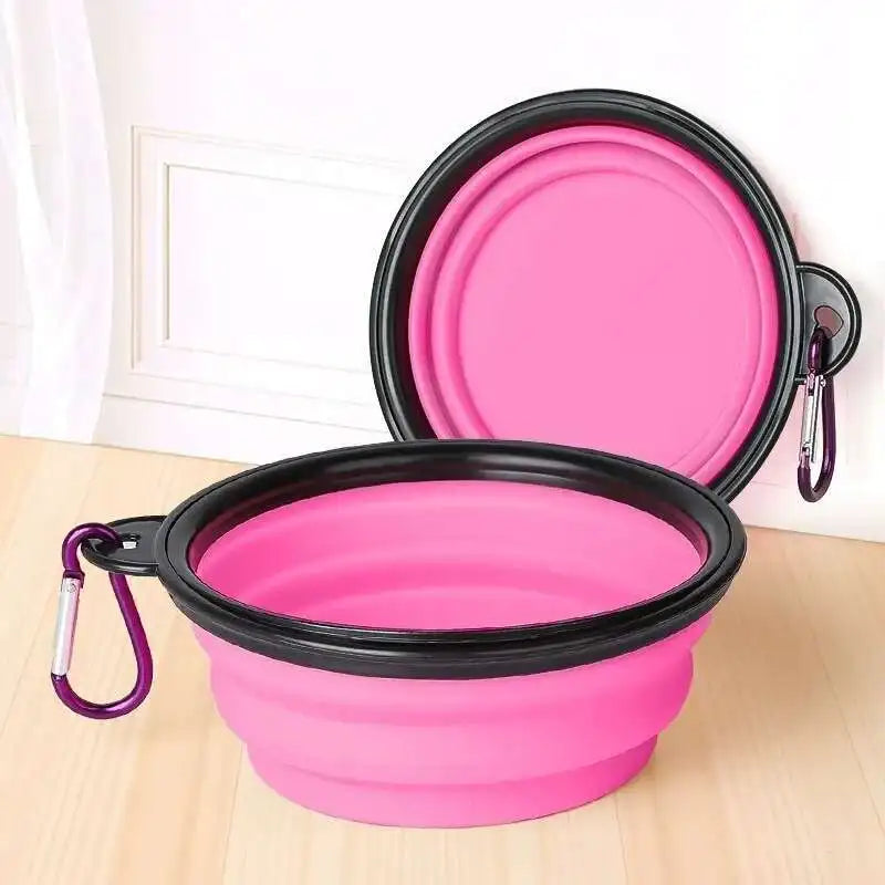 New 2 in 1 Collapsible Dog Travel Bowl Double Bowls Folding Food Water Bowl Portable Hangable Dog Feeder for Outdoor Dog Product