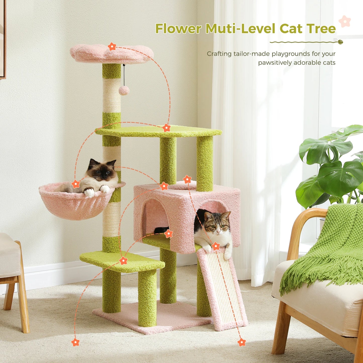 PEQULTICN Flower Cat Tree Multi Level Cat Tower Sisal