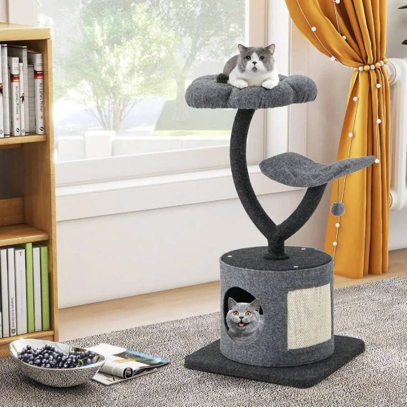 Indoor Cat Tree With Curved Metal Frame And Sisal Board