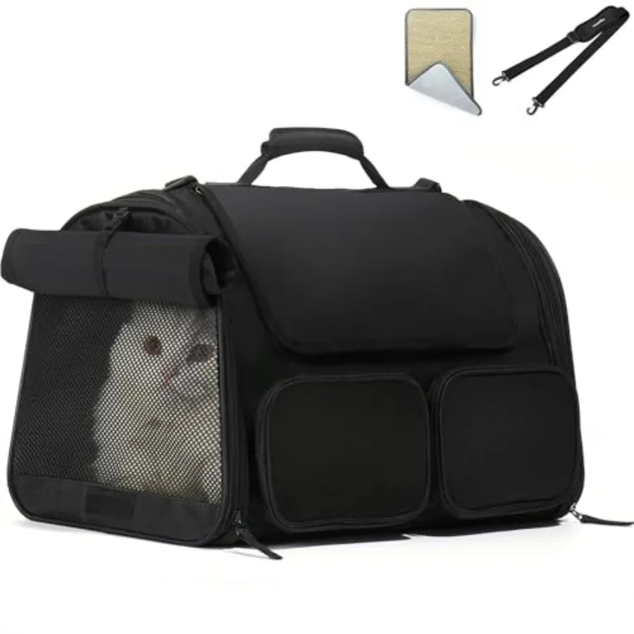 Cat Carrier, Soft-Sided Small Dog Carrier, Large Cat Travel Bag with 4 Mesh Windows, Under 15 lb Airline Approved Pet Carrier w