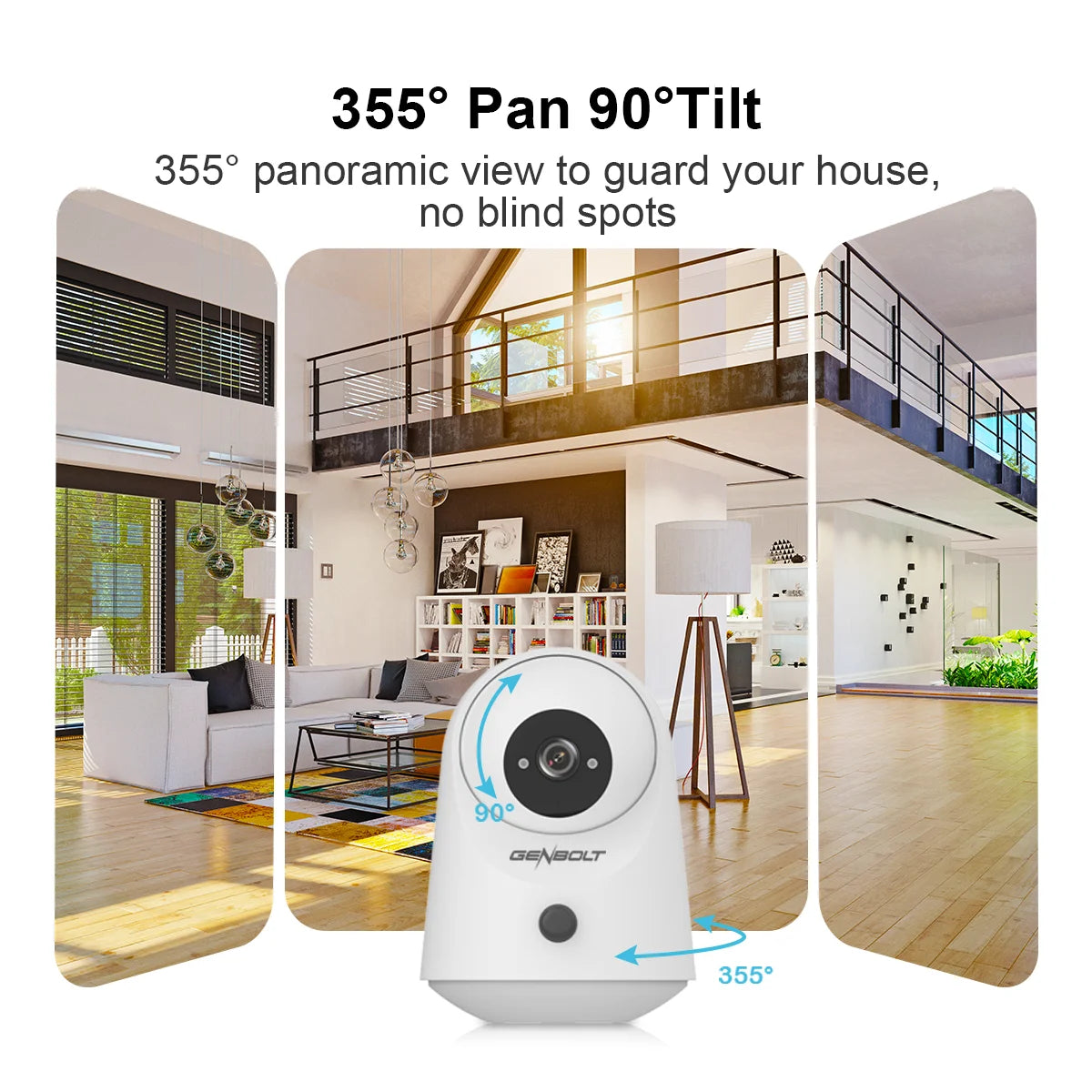 GENBOLT 5000mAh Battery 2K Security Camera, WiFi Indoor Pan Tilt PIR Motion Detection, for Home Baby Nanny Pet Monitoring