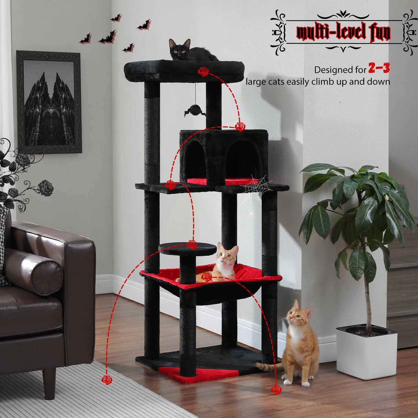 PAWZ Road Gothic Cat Tree For Indoor Cats With Hammock And Sisal Scratching Post