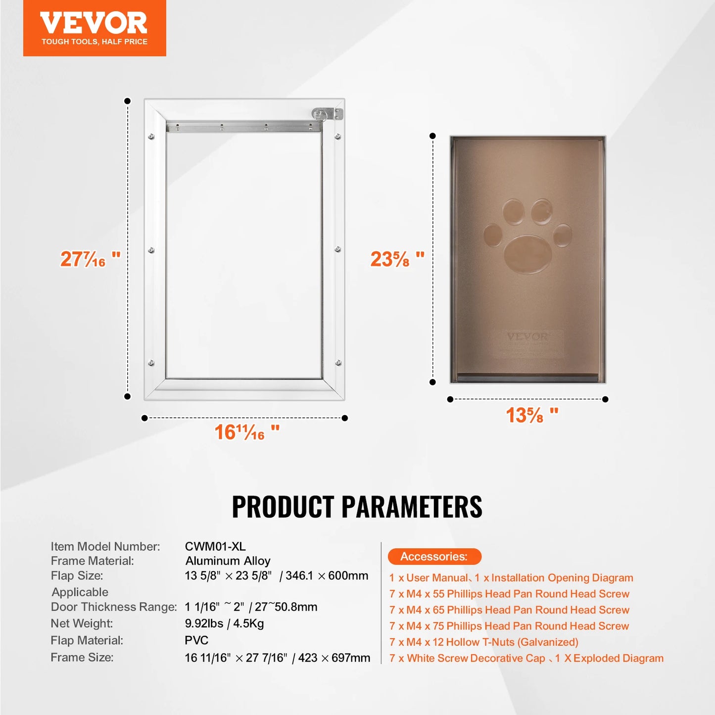 SucceBuy Pet Door Aluminum Frame With Lock Flap System