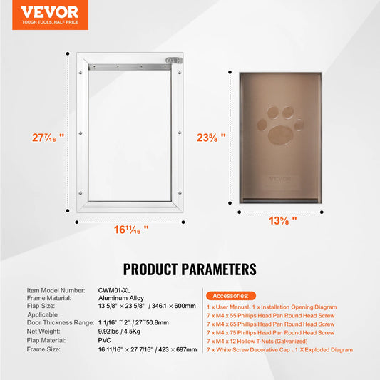 SucceBuy Pet Door Aluminum Frame With Lock Flap System