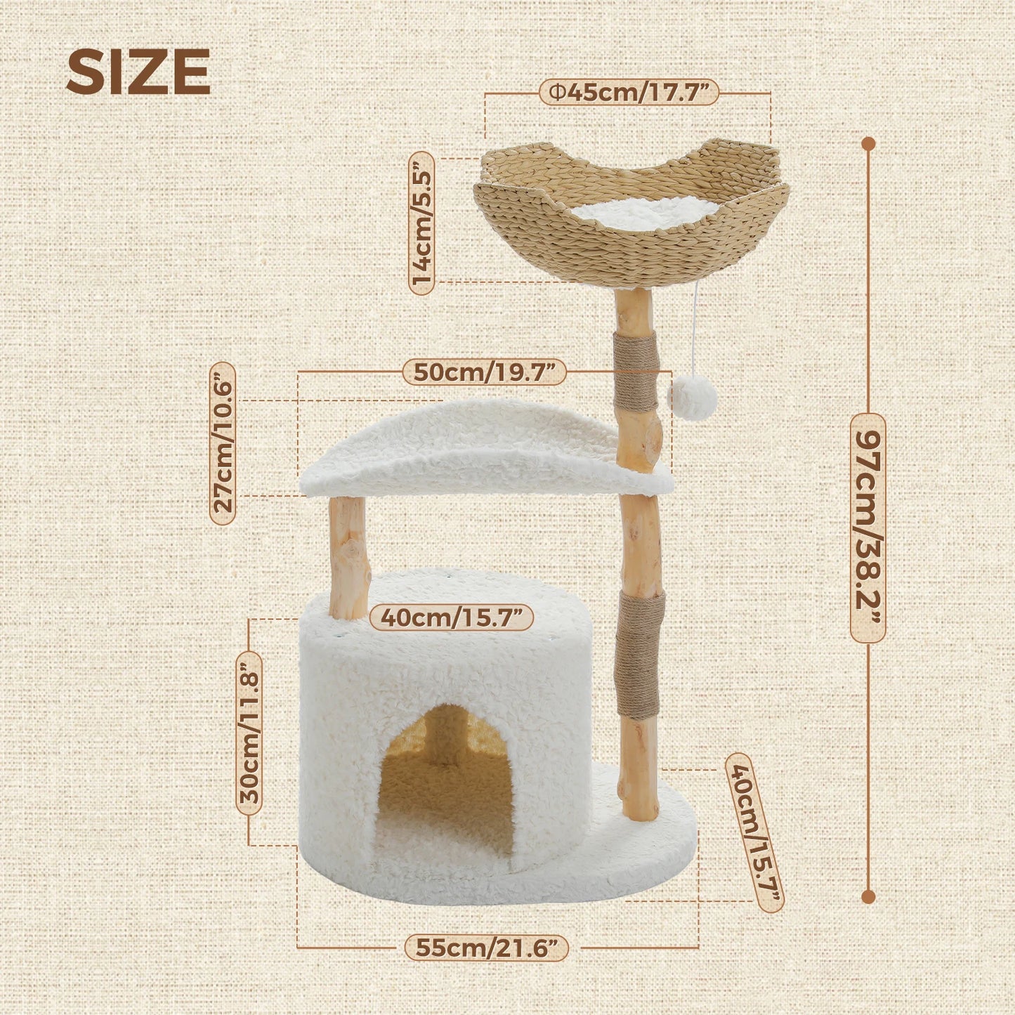 PEQULTICN Solid Wood Cat Tree With Multi Tier Condo Perches