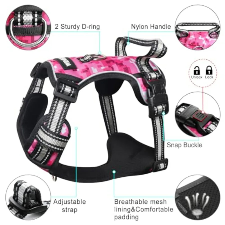 Dog Harness No Pull, Pet Harnesses with Dog Collar, Adjustable Reflective Oxford Outdoor Vest, Front/Back Leash Clips for,,, Ex