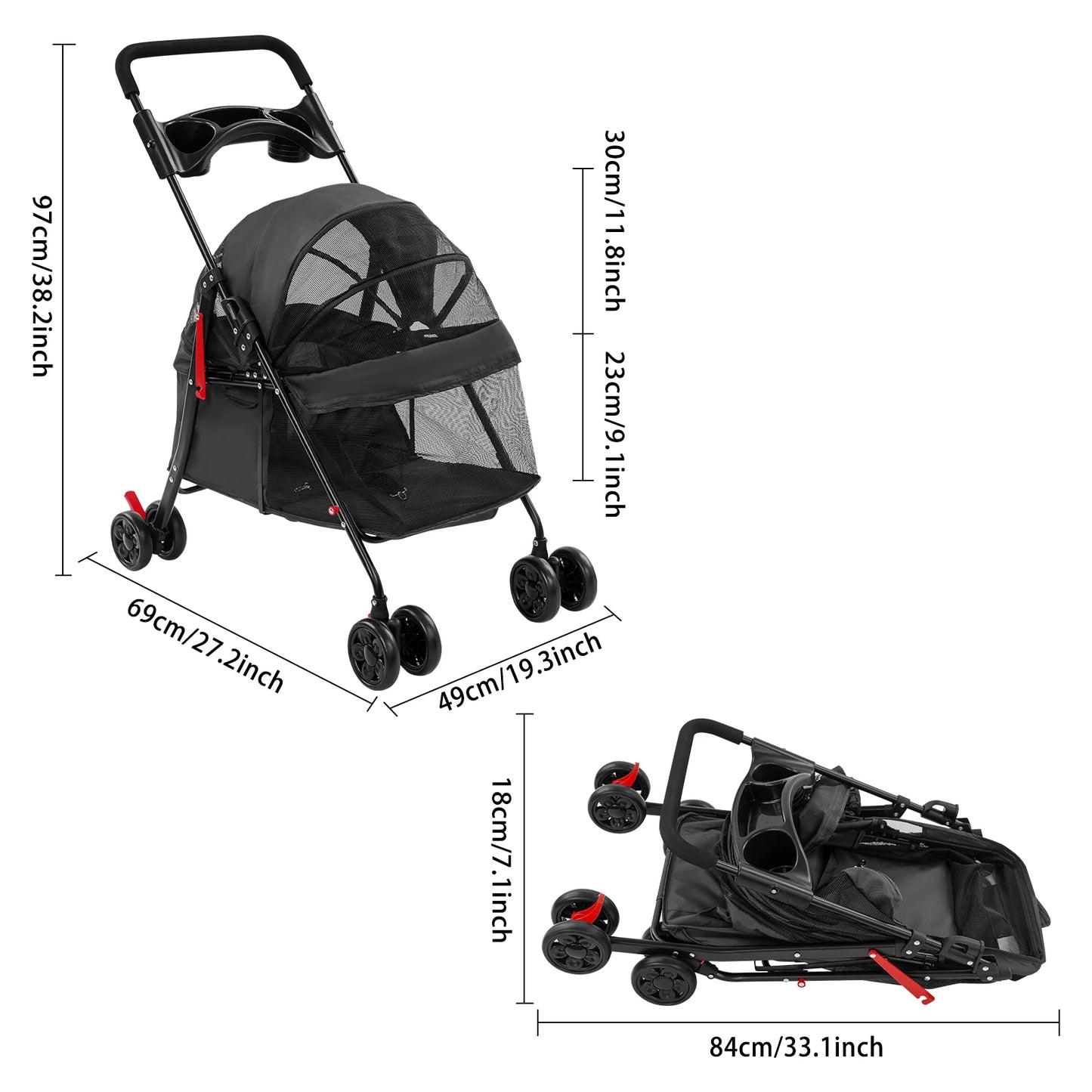 Bymaocar Foldable Pet Stroller For Dogs And Cats Travel Ready