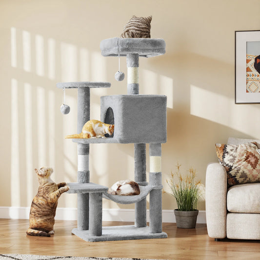 JHK Cat Tree Four-Tier Multi-Cat Climbing Tower With Sisal Posts