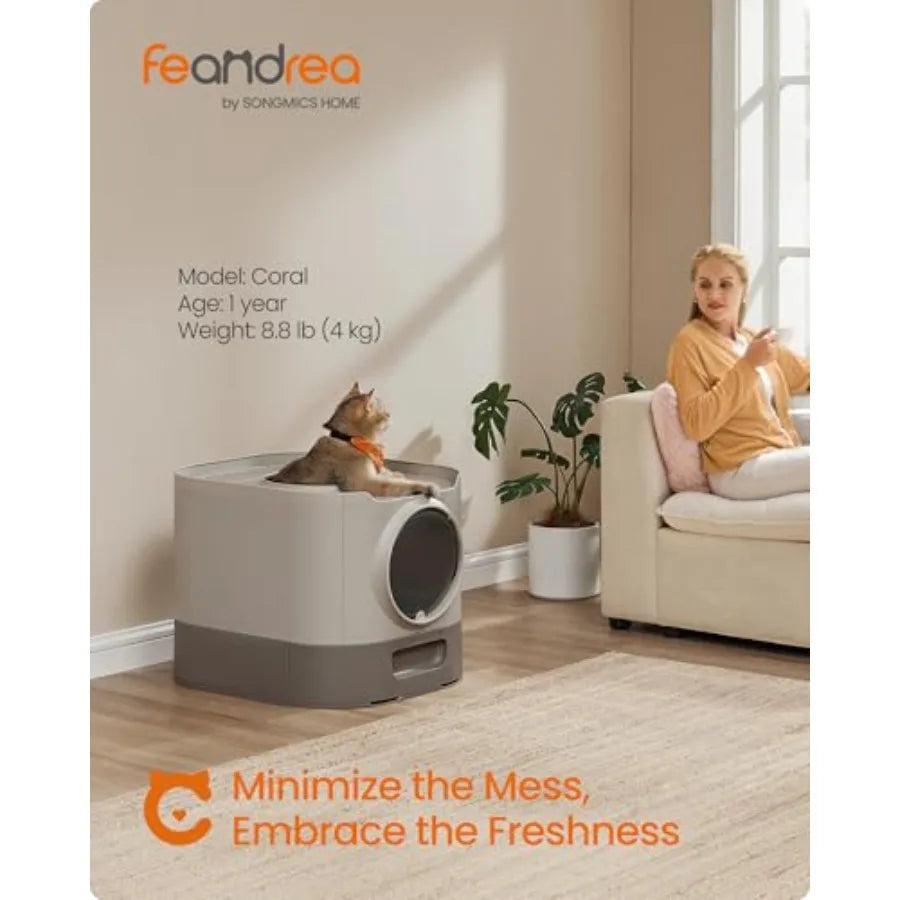Cat Litter Box with Lid, XL Enclosed Litter Box with Slide-Out Tray, Scoop, Brush, Anti-Tracking, for Cats of Different Sizes,
